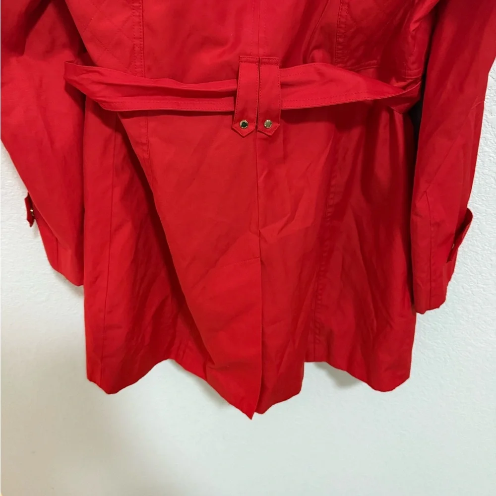 MICHAEL Michael Kors Red Belted Trench Coat Rain Jacket Hooded Size M Medium
